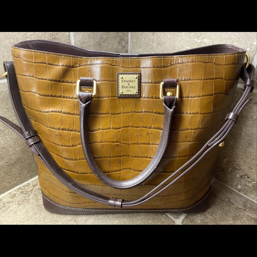 Dooney & Bourke Croc Embossed Satchel Shoulder Bag Brown Leather BEST DEAL!